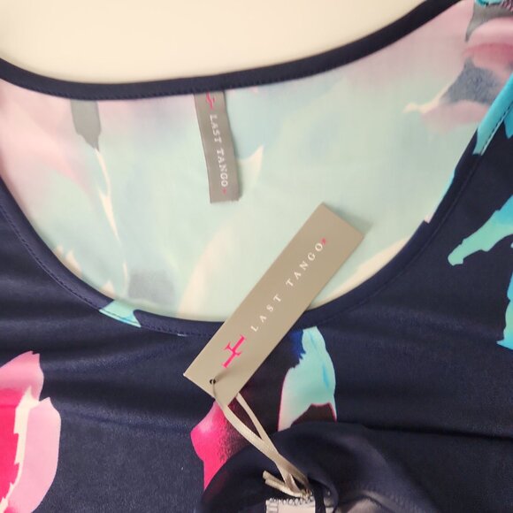 Last Tango asymmetrical top size XL gorgeous floral print stretch chiffon trim - Picture 6 of 10